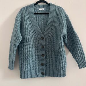 Aritzia TNA Wool Blend Blue Knit button down chunky Sweater